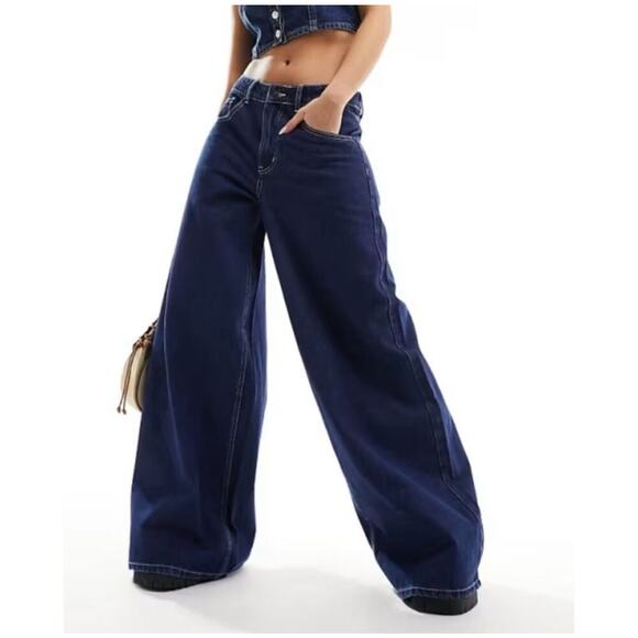 Lioness Women's Idol Denim Low Rise Wide Leg Jeans Blue Size XS NWT - Picture 1 of 12